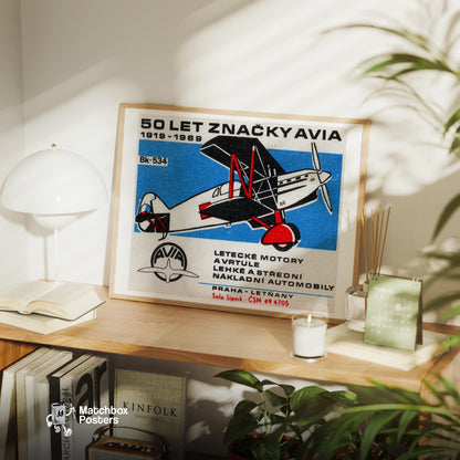 Vintage Biplane - vintage matchbox label print - office wall