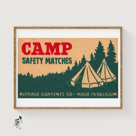 Camping Scene - vintage matchbox label print