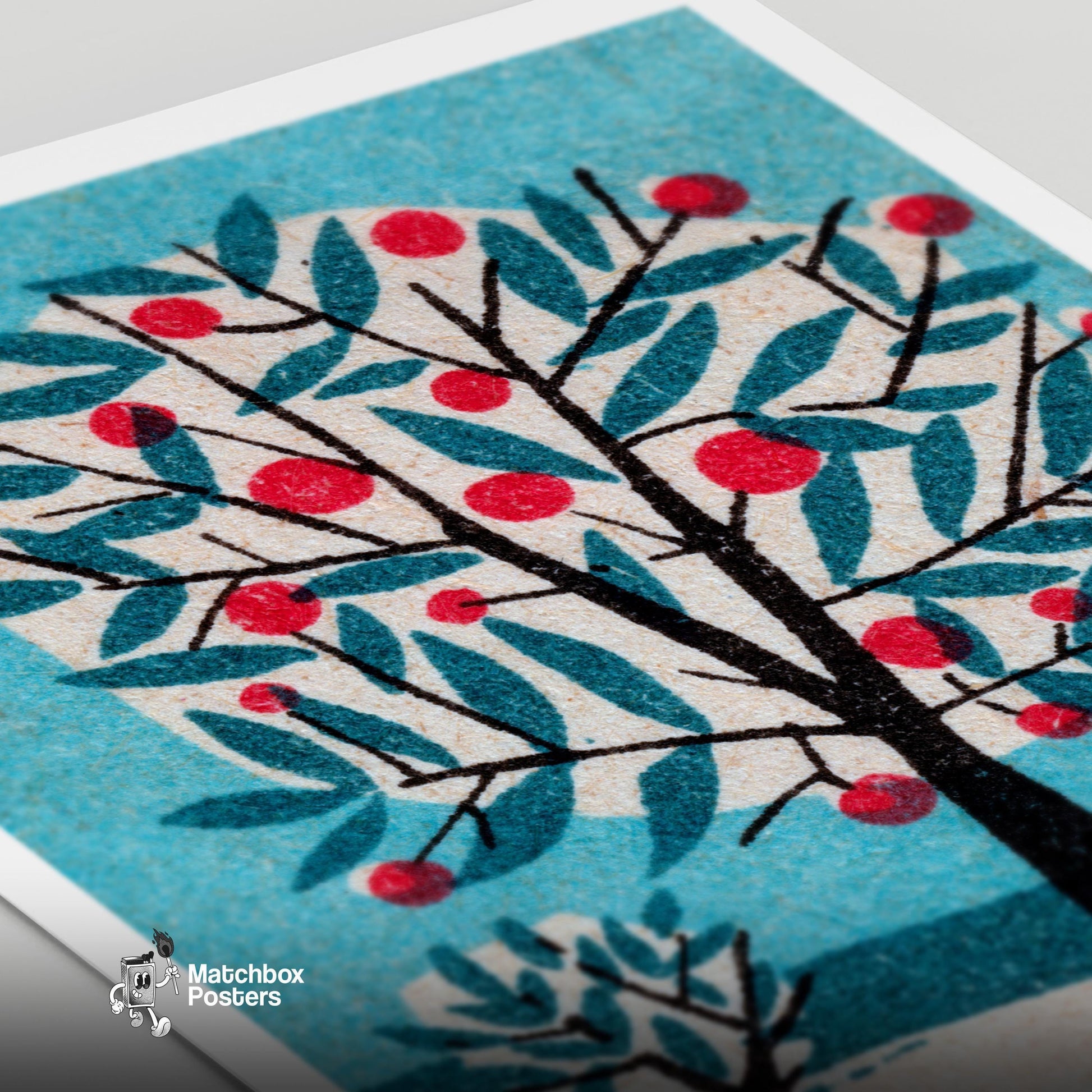 Stylized Tree - vintage matchbox label print - close-up detail