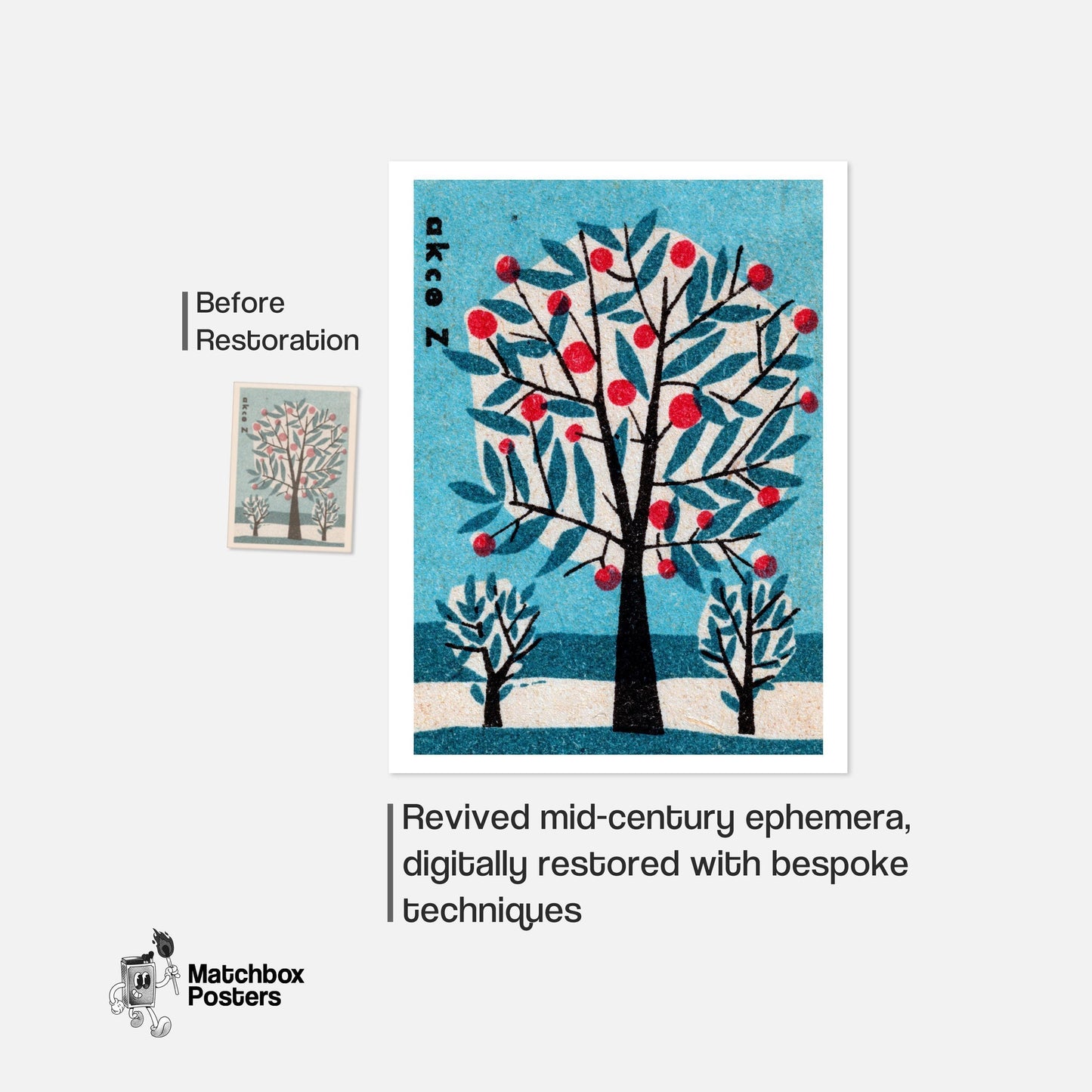 Stylized Tree - vintage matchbox label print - framed wall art preview