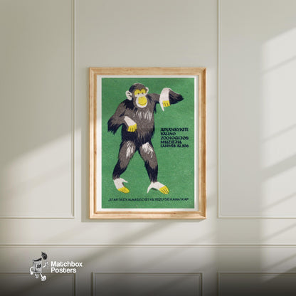 Chimpanzee - vintage matchbox label print - bedroom mockup