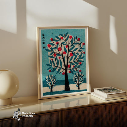 Stylized Tree - vintage matchbox label print - size comparison