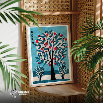 Stylized Tree - vintage matchbox label print - office wall