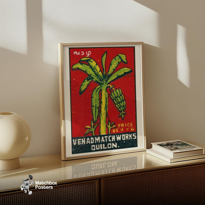 Banana Tree - vintage matchbox label print - size comparison