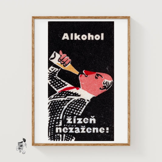 Man Drinking - vintage matchbox label print