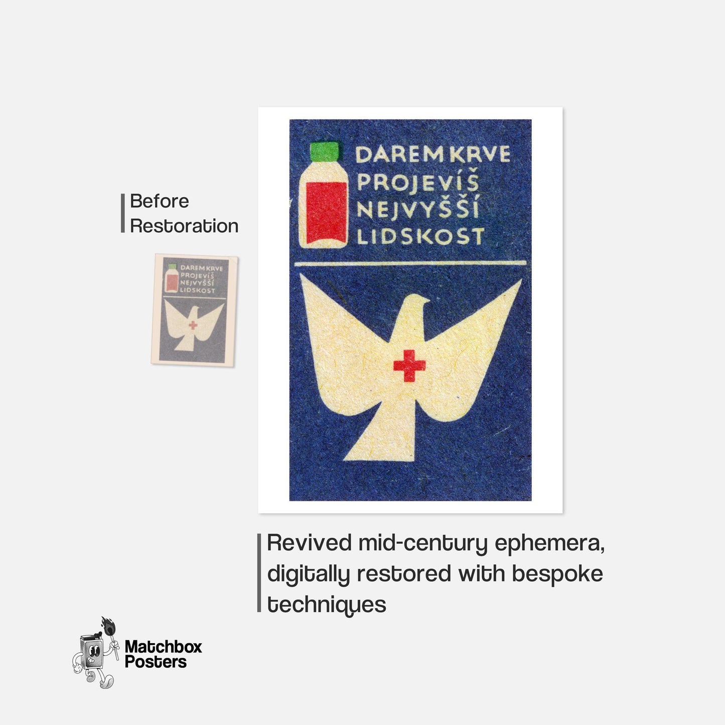 Dove Czechoslovakia Mid-Century Matchbox Label - vintage matchbox label print - framed wall art preview