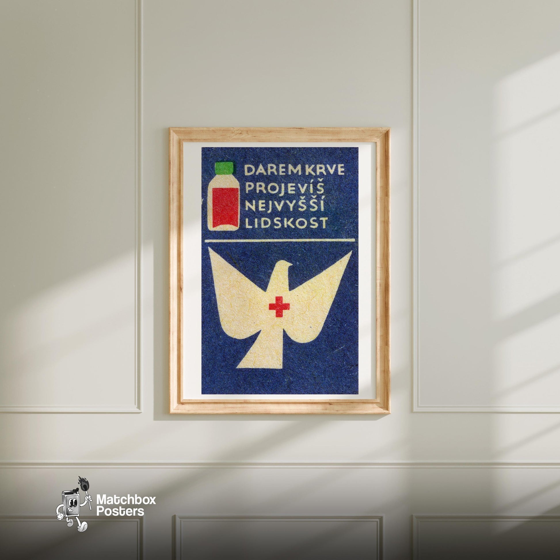 Dove Czechoslovakia Mid-Century Matchbox Label - vintage matchbox label print - bedroom mockup