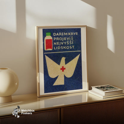 Dove Czechoslovakia Mid-Century Matchbox Label - vintage matchbox label print - size comparison