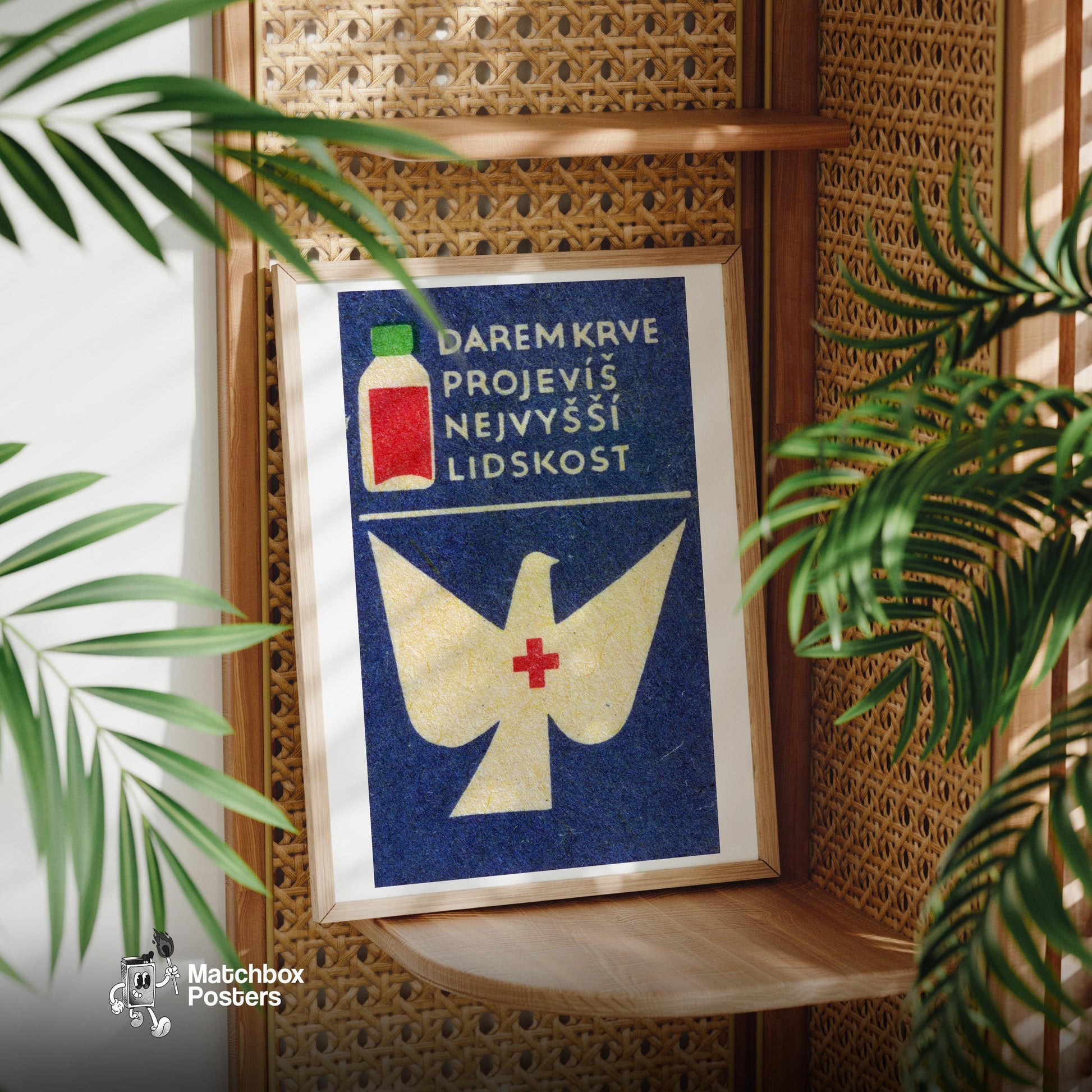 Dove Czechoslovakia Mid-Century Matchbox Label - vintage matchbox label print - office wall
