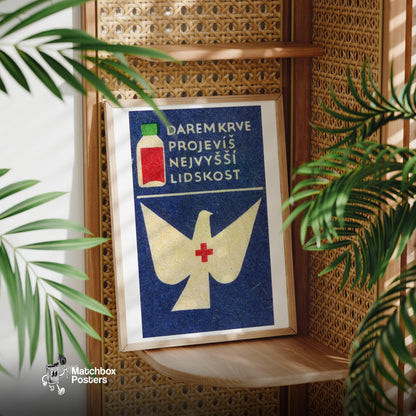 Dove Czechoslovakia Mid-Century Matchbox Label - vintage matchbox label print - office wall