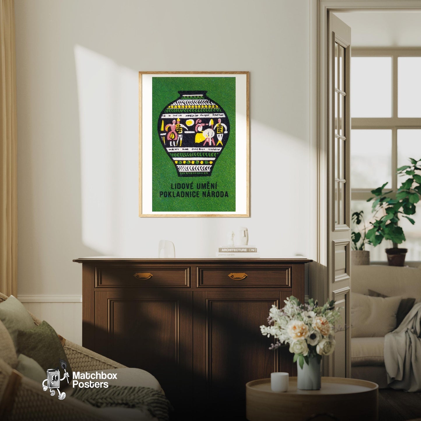 Decorative Vase - vintage matchbox label print - living room mockup