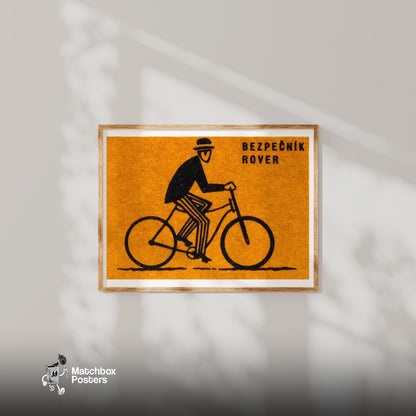 Cyclist - vintage matchbox label print - bedroom mockup