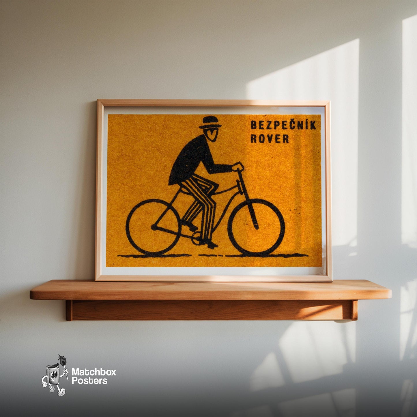 Cyclist - vintage matchbox label print - size comparison