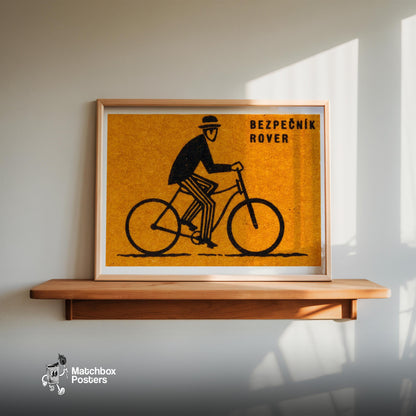 Cyclist - vintage matchbox label print - size comparison