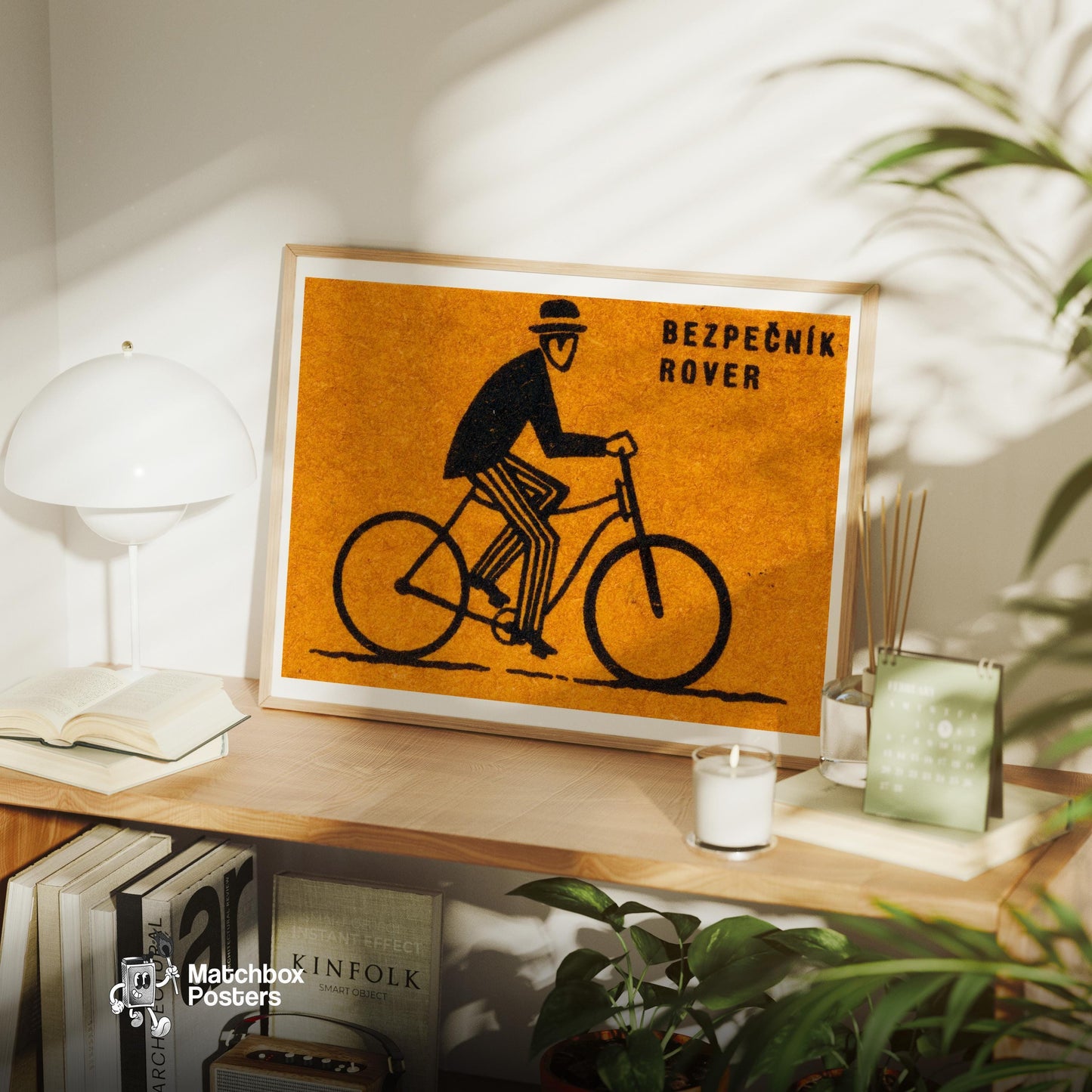 Cyclist - vintage matchbox label print - office wall