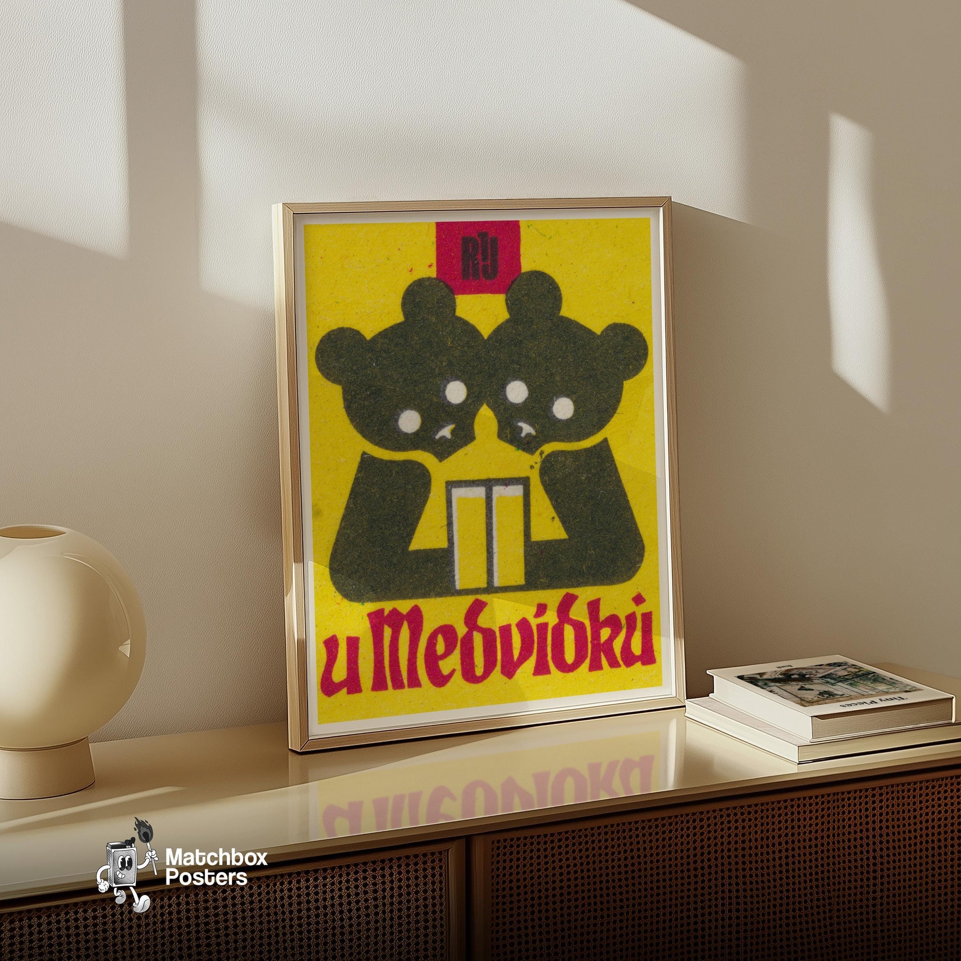 Two Bears - vintage matchbox label print - size comparison