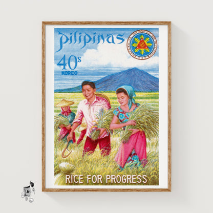 Rice Farming - vintage matchbox label print