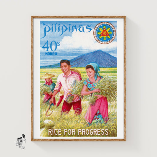 Rice Farming - vintage matchbox label print