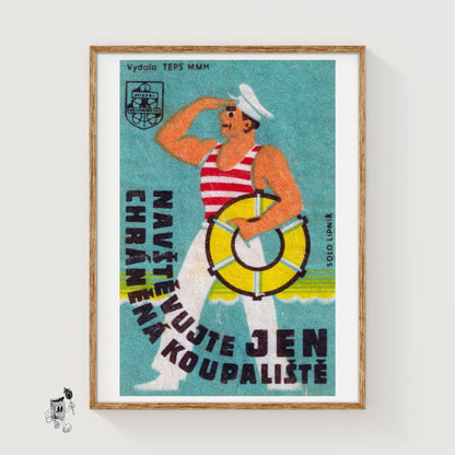 Sailor with Lifebuoy - vintage matchbox label print