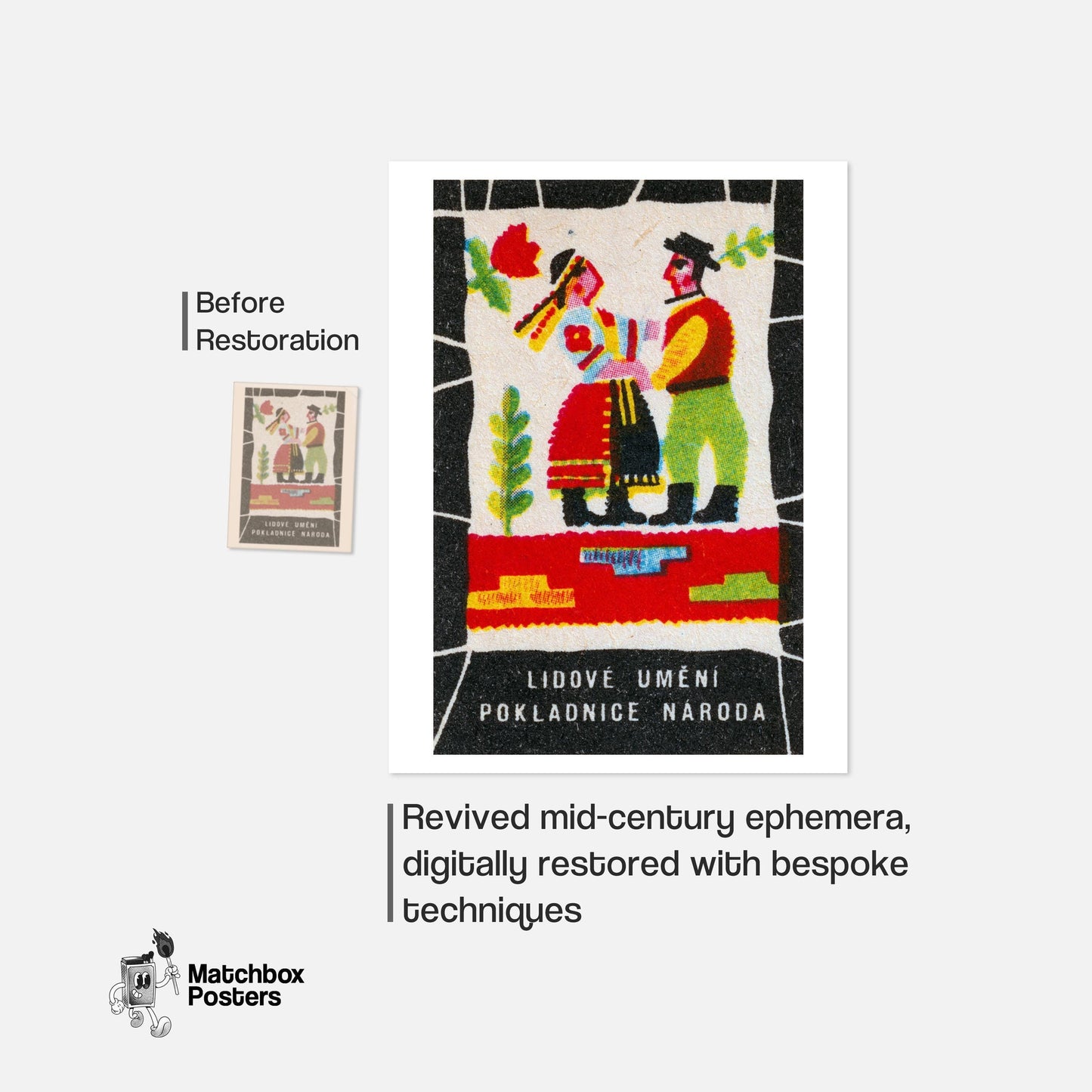Folk Dancers - vintage matchbox label print - framed wall art preview