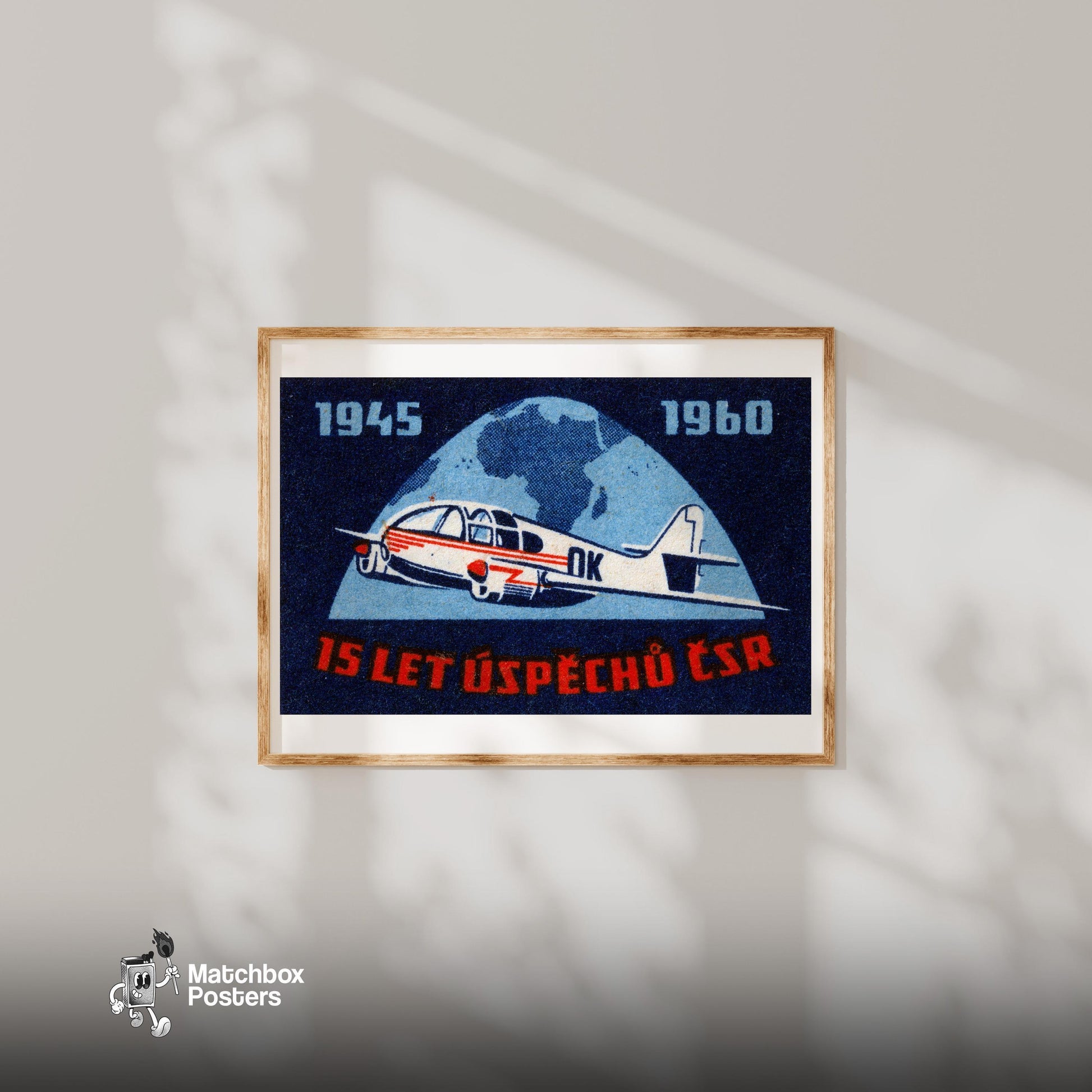 Aeroplane - vintage matchbox label print - bedroom mockup