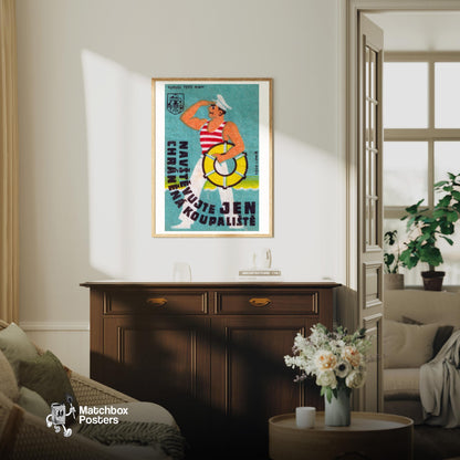 Sailor with Lifebuoy - vintage matchbox label print - living room mockup