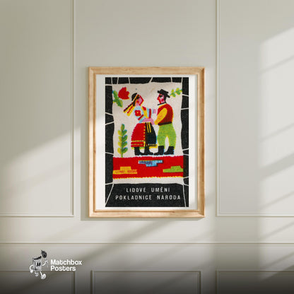 Folk Dancers - vintage matchbox label print - bedroom mockup