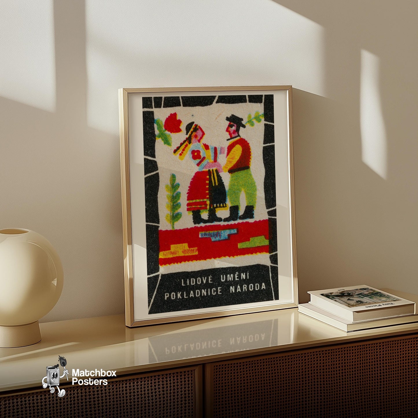 Folk Dancers - vintage matchbox label print - size comparison