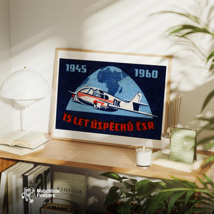 Aeroplane - vintage matchbox label print - office wall