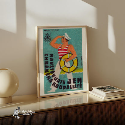 Sailor with Lifebuoy - vintage matchbox label print - size comparison