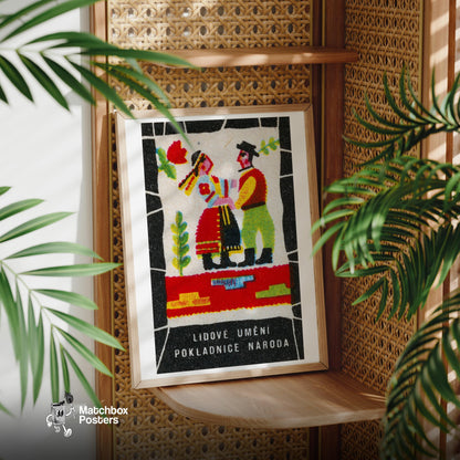 Folk Dancers - vintage matchbox label print - office wall