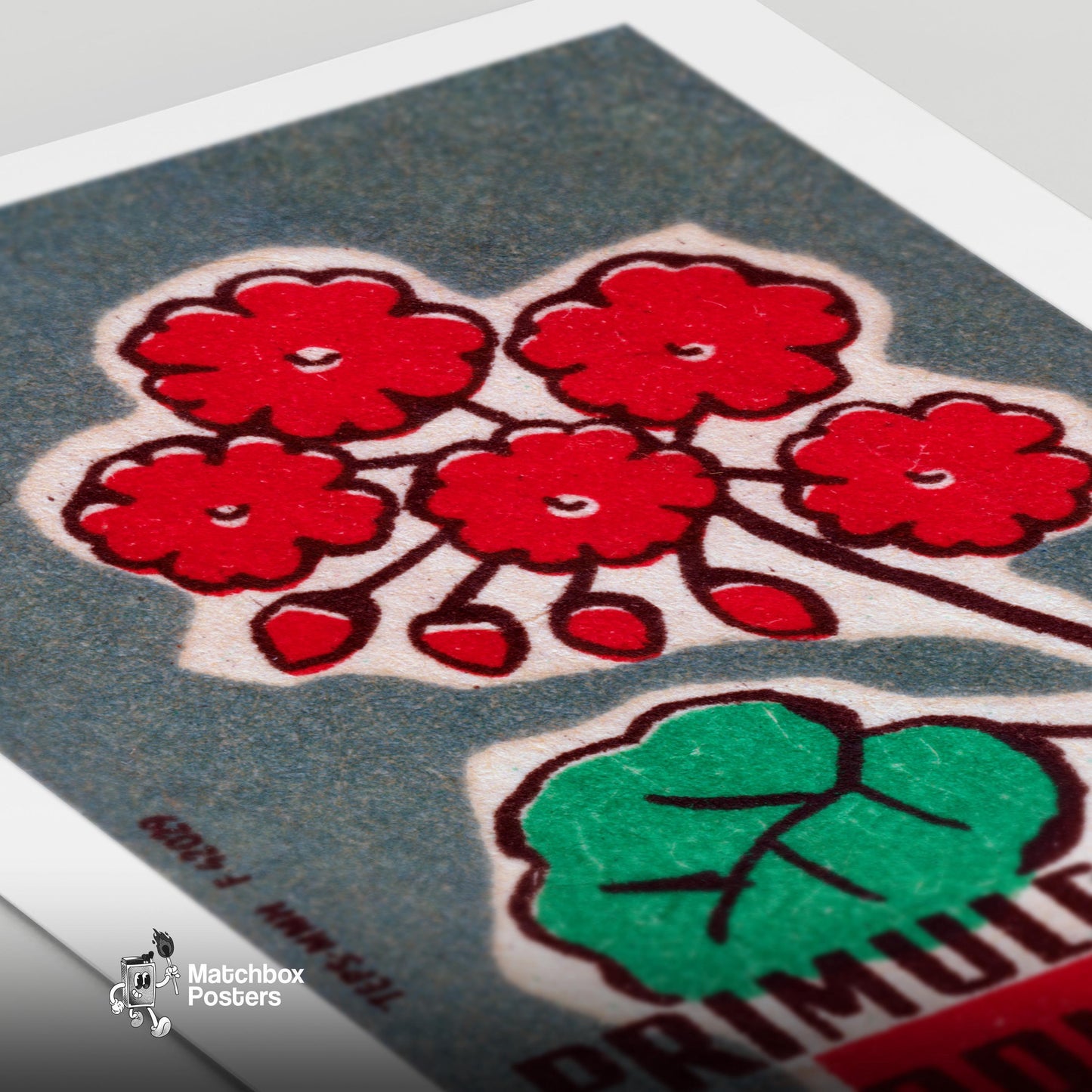 Vintage Red Flowers Art Print - Sierra Leone - vintage matchbox label print - close-up detail