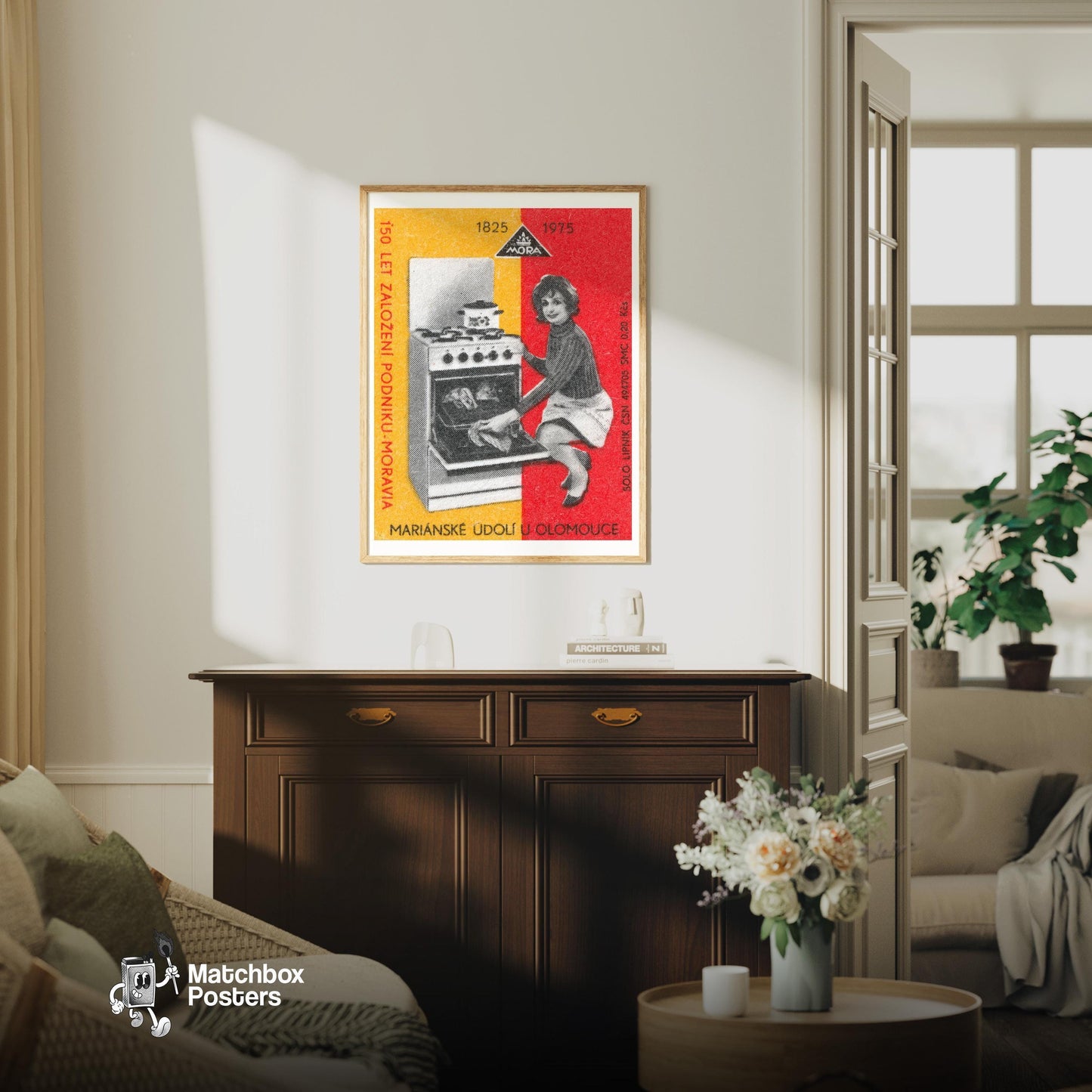 Modern Kitchen Applicance - vintage matchbox label print - living room mockup