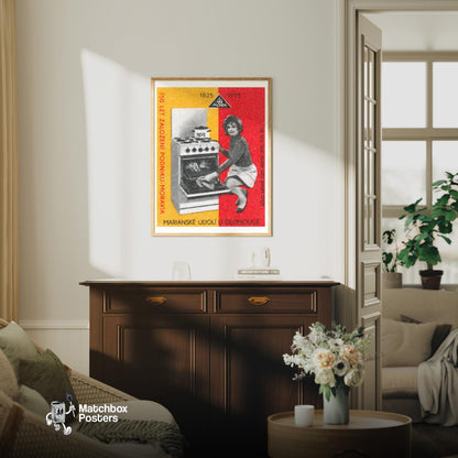 Modern Kitchen Applicance - vintage matchbox label print - living room mockup