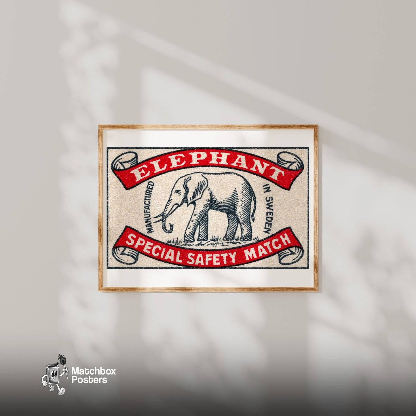 Elephant - vintage matchbox label print - bedroom mockup