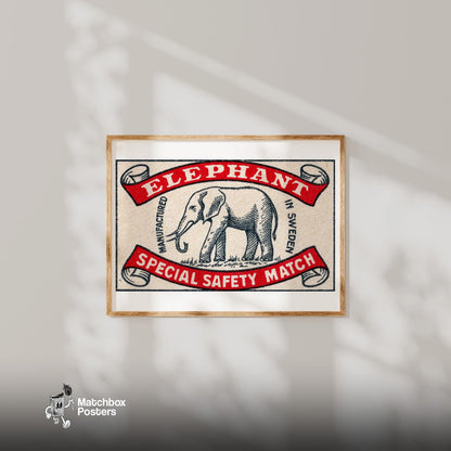 Elephant - vintage matchbox label print - bedroom mockup