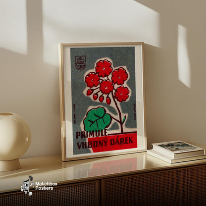Vintage Red Flowers Art Print - Sierra Leone - vintage matchbox label print - size comparison