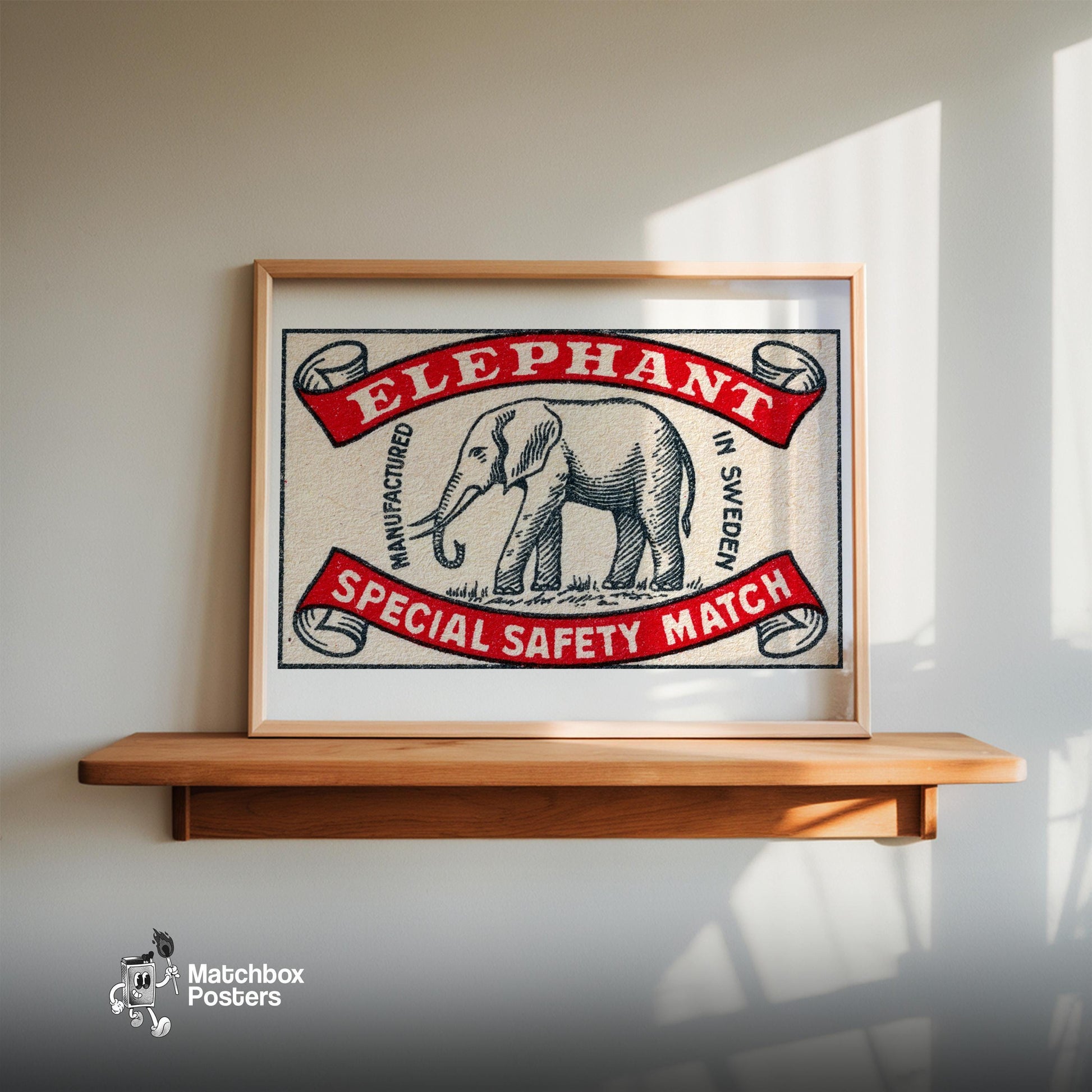 Elephant - vintage matchbox label print - size comparison