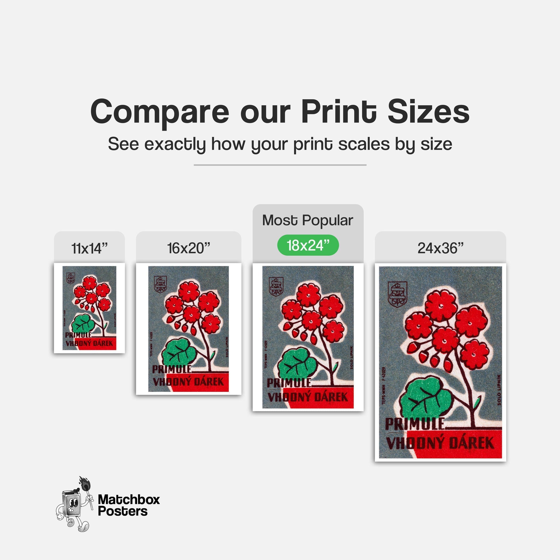 Vintage Red Flowers Art Print - Sierra Leone - vintage matchbox label print - gallery wall preview