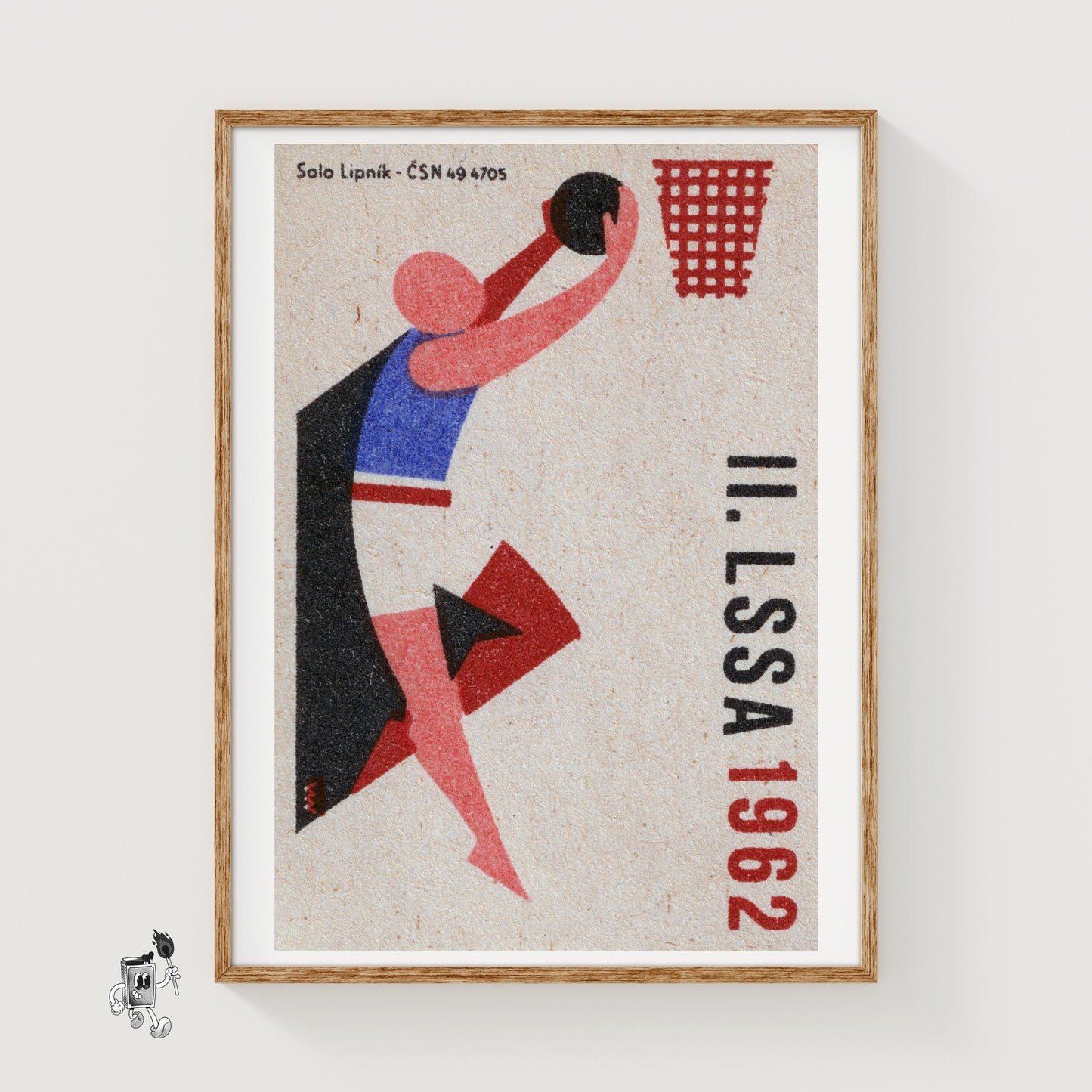 Basketball Player - vintage matchbox label print
