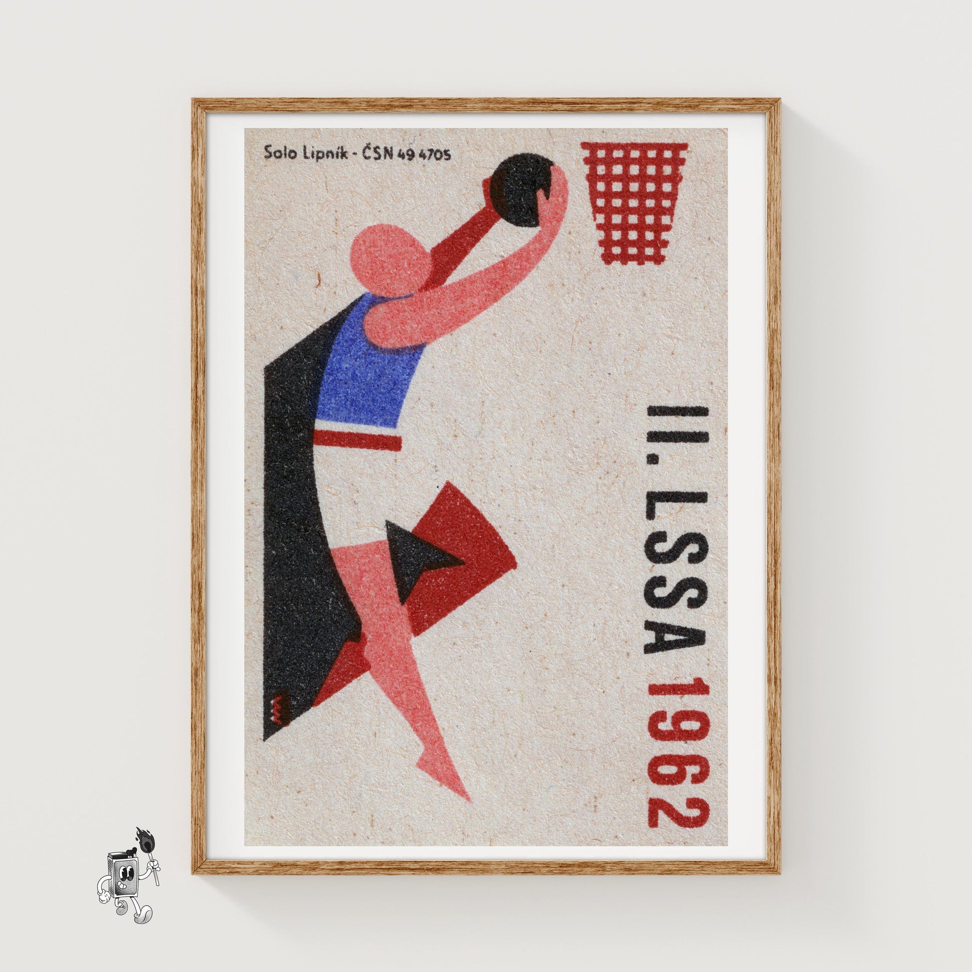 Basketball Player - vintage matchbox label print