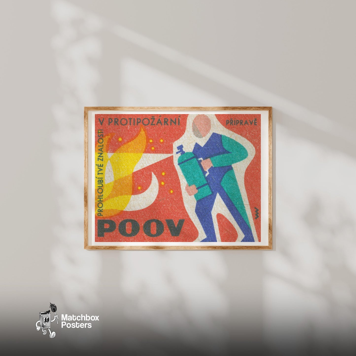 Firefighter - vintage matchbox label print - bedroom mockup