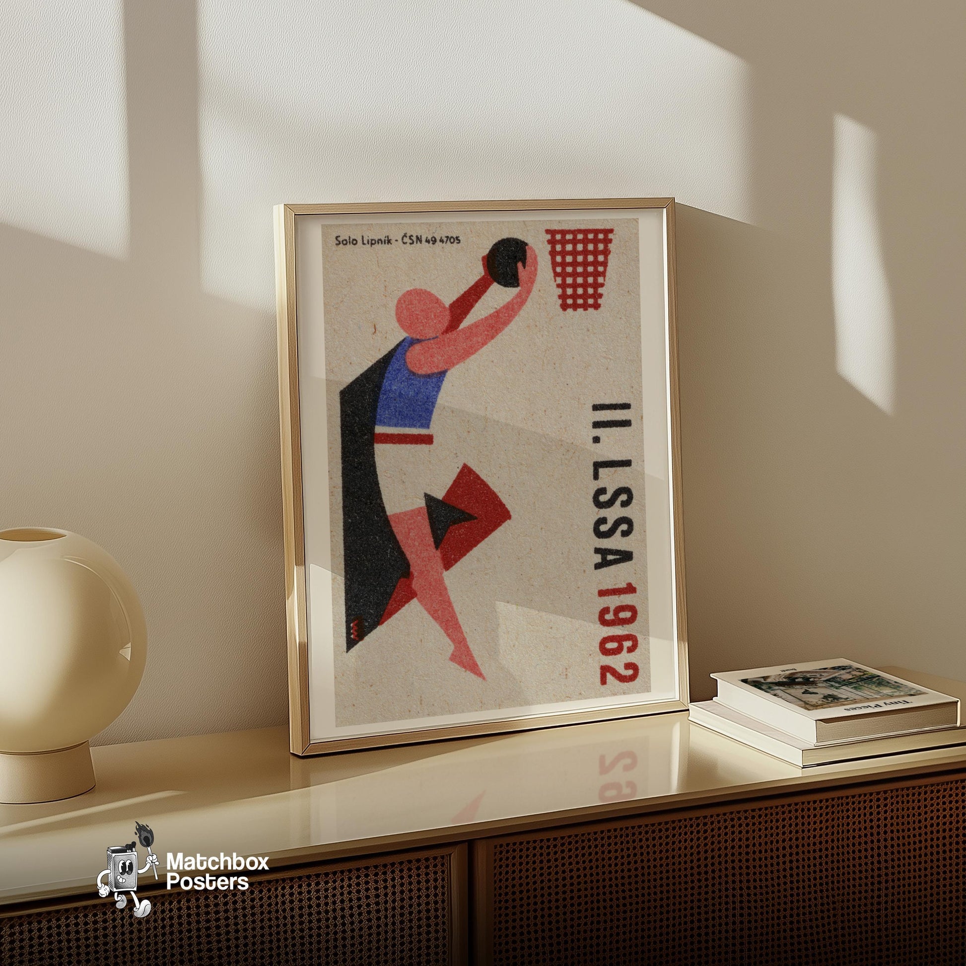 Basketball Player - vintage matchbox label print - size comparison