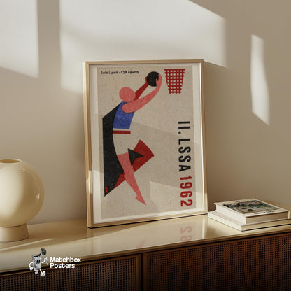 Basketball Player - vintage matchbox label print - size comparison