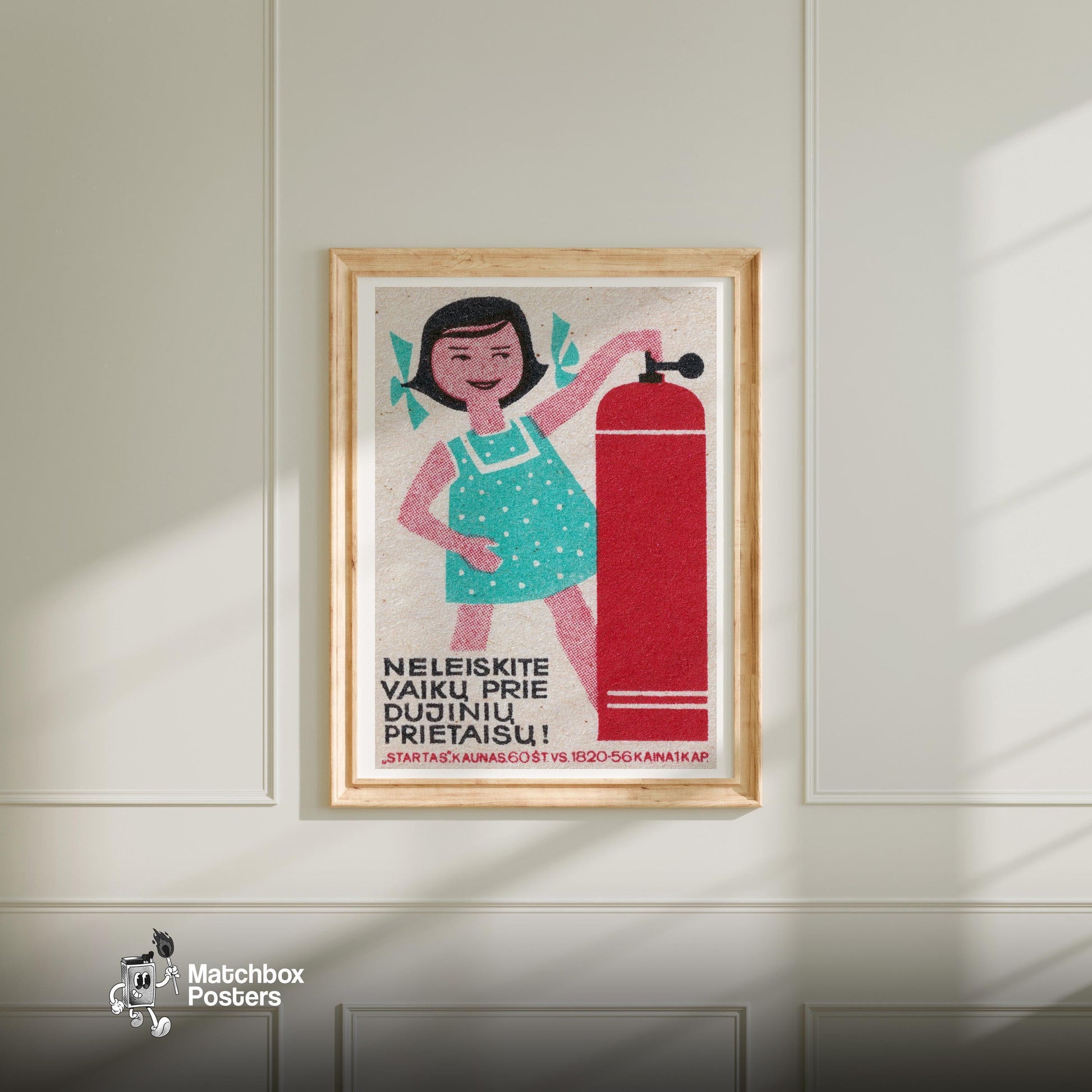 Girl with Gas Cylinder - vintage matchbox label print - bedroom mockup