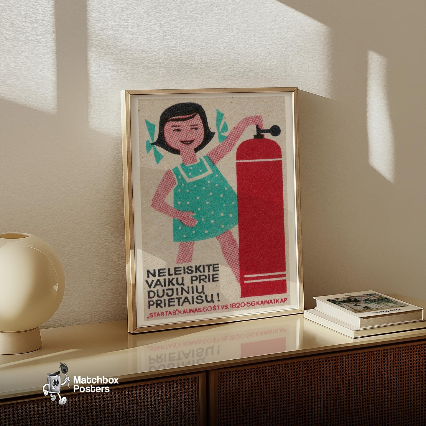 Girl with Gas Cylinder - vintage matchbox label print - size comparison