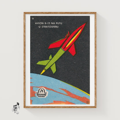 Rocket in Space - vintage matchbox label print