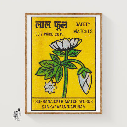White Flowers - vintage matchbox label print