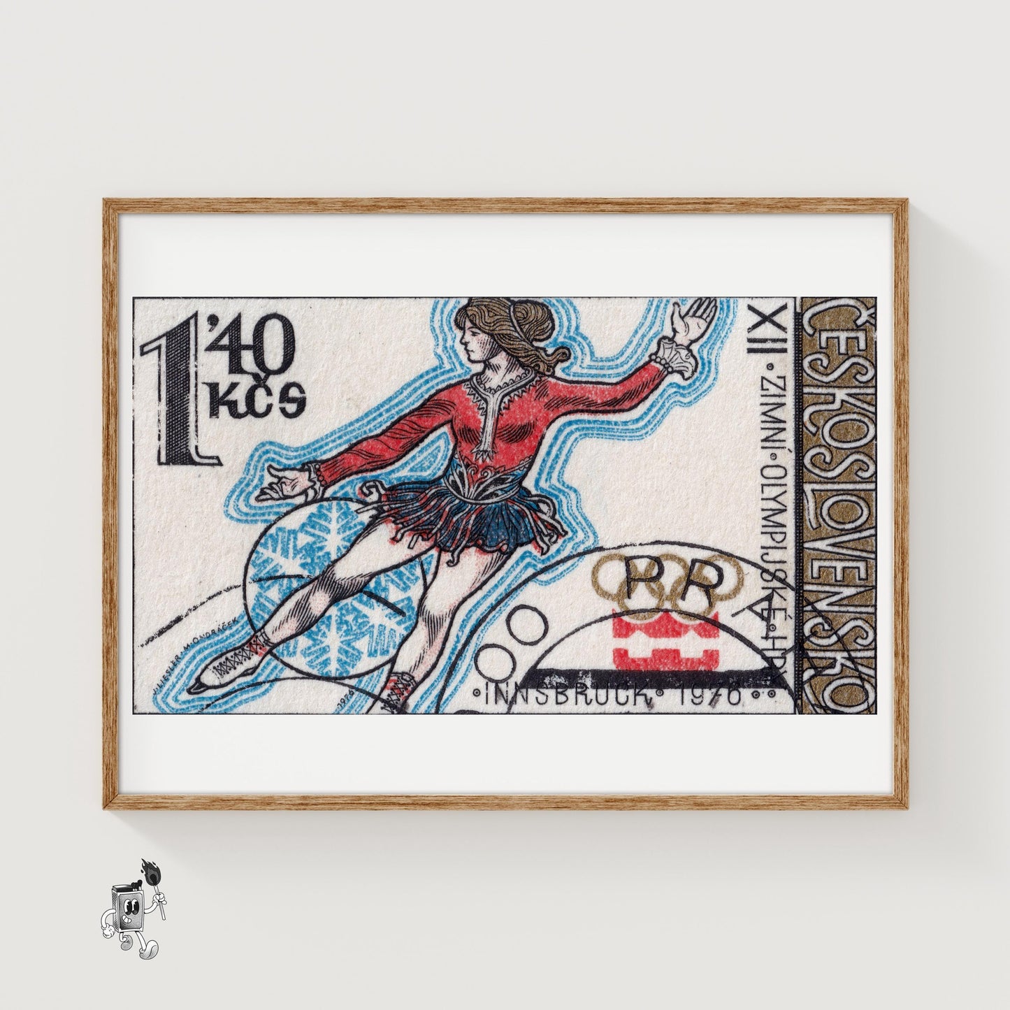 Czech Ice Skater - vintage matchbox label print
