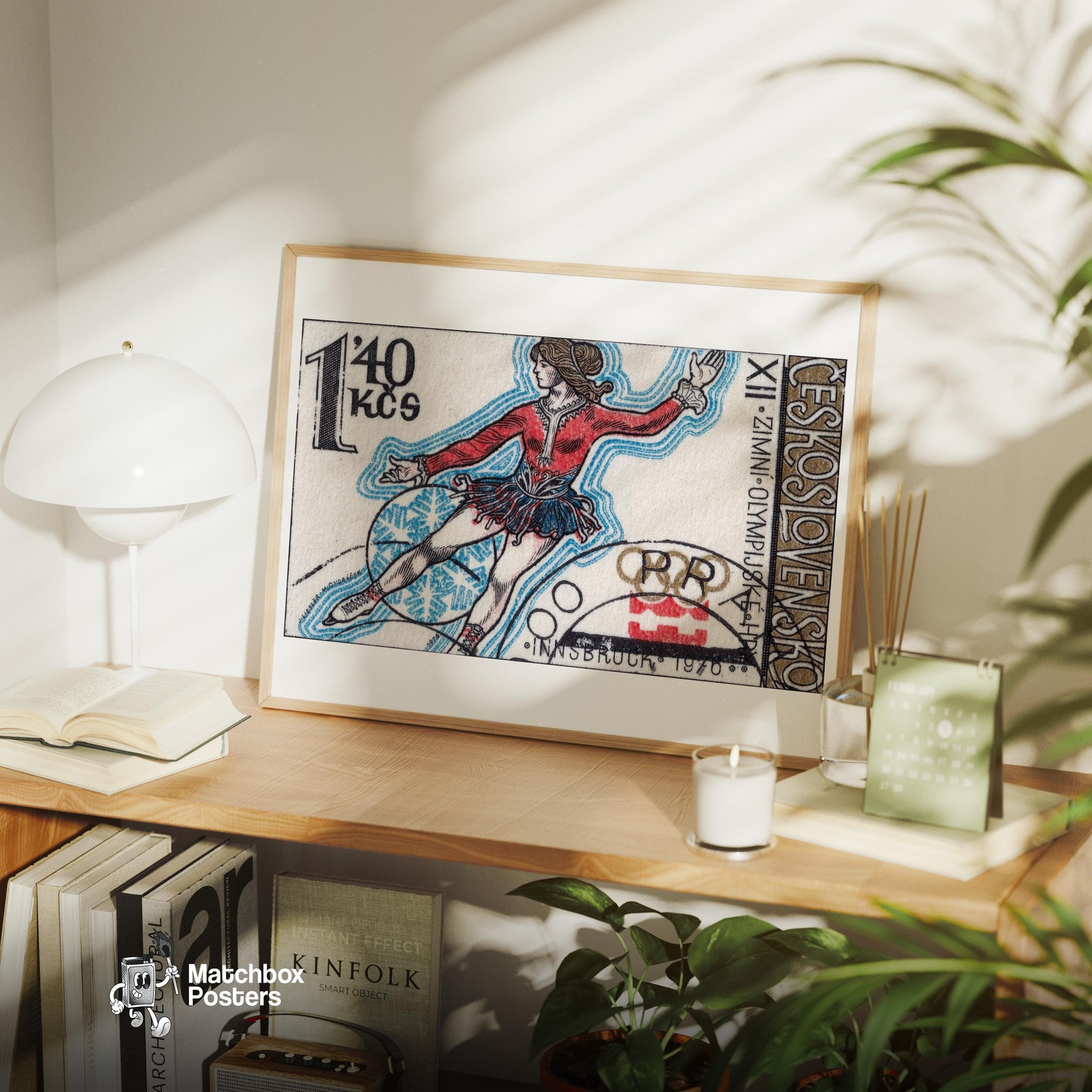 Czech Ice Skater - vintage matchbox label print - office wall